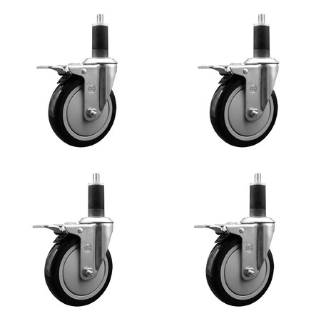 Service Caster 5'' Black Poly Swivel 1-1/4'' Expanding Stem Caster Set Total Lock Brake, 4PK SCC-EXTTL20S514-PPUB-BLK-114-4